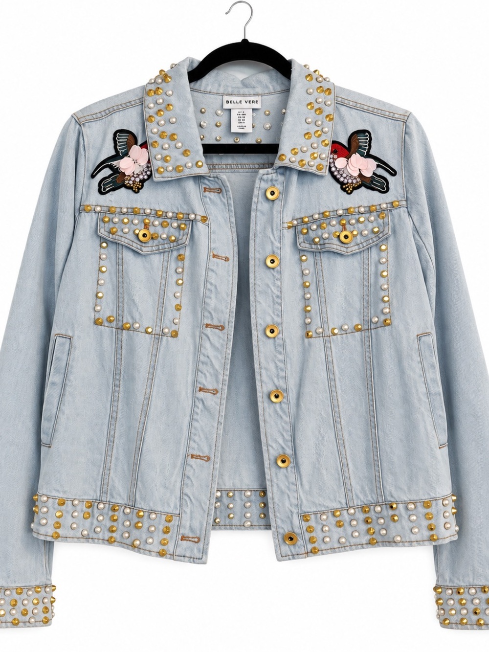 Belle Vere Light Blue Studded Embellished Denim Jacket